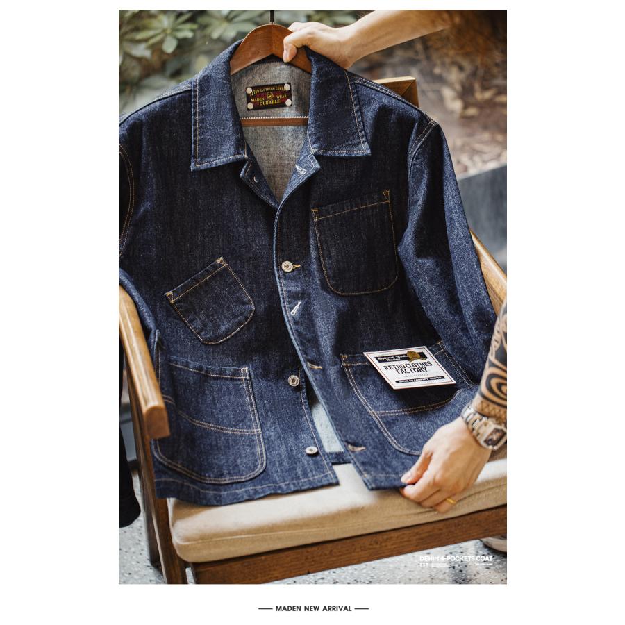デニムジャケット シャツジャケット メンズ カバーオールジャケット 14oz DENIM ジージャン ブルゾン gジャン オーバーサイズ 大きいサイズ 多ポケット | ホームアイホーム | 15