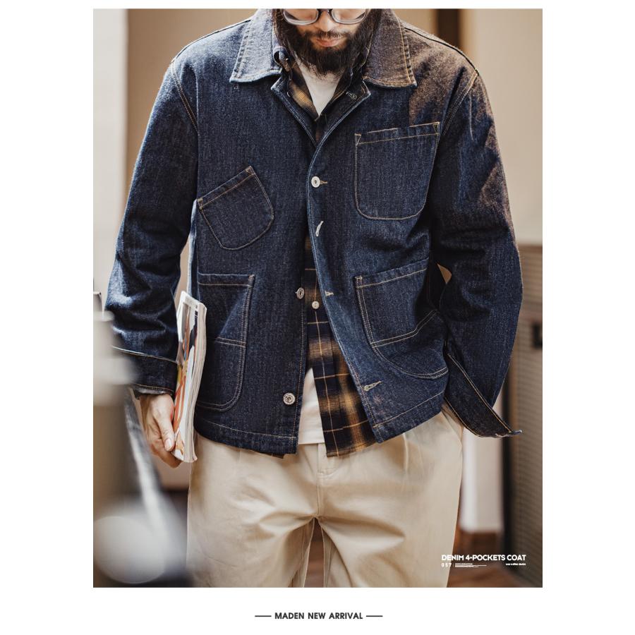 デニムジャケット シャツジャケット メンズ カバーオールジャケット 14oz DENIM ジージャン ブルゾン gジャン オーバーサイズ 大きいサイズ 多ポケット | ホームアイホーム | 09