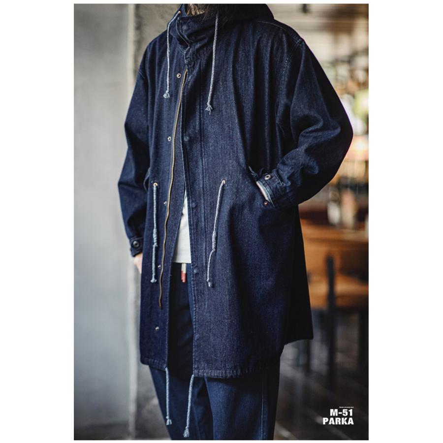 M-51 パーカ 10.2oz デニムコート インディゴモッズコート ロング デニムジャケット メンズ 綿 オーバーサイズ 大きいサイズ オーバーサイズ フード 通勤 通学 | ホームアイホーム | 14