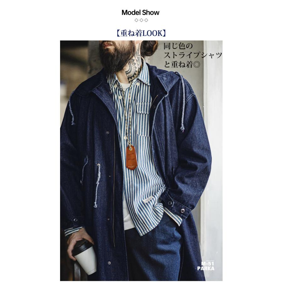 M-51 パーカ 10.2oz デニムコート インディゴモッズコート ロング デニムジャケット メンズ 綿 オーバーサイズ 大きいサイズ オーバーサイズ フード 通勤 通学 | ホームアイホーム | 10