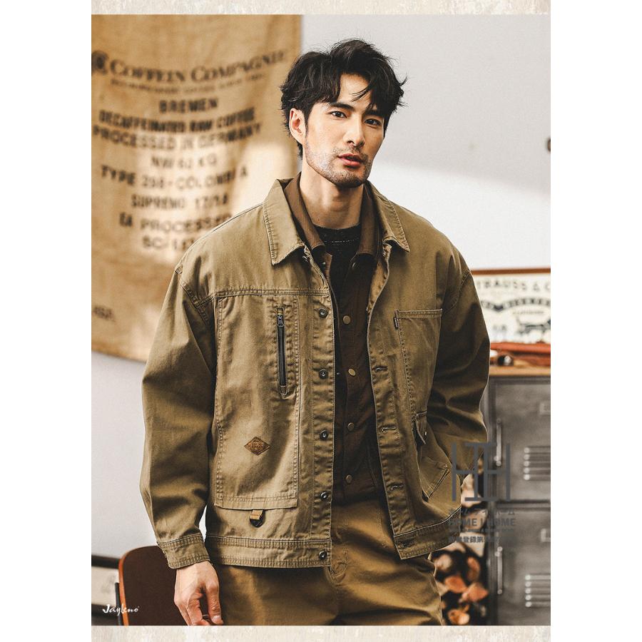 ワークシャツ シャツジャケット カバーオール メンズ 長袖 ヘビーウェイト ヘリンボーン 厚手 CPOシャツ ウォッシュ加工 長袖シャツ ジャンパー 大きいサイズ | ホームアイホーム | 10