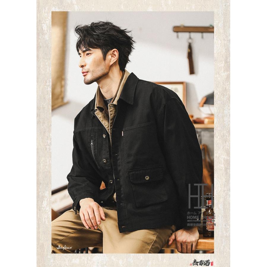 ワークシャツ シャツジャケット カバーオール メンズ 長袖 ヘビーウェイト ヘリンボーン 厚手 CPOシャツ ウォッシュ加工 長袖シャツ ジャンパー 大きいサイズ | ホームアイホーム | 04