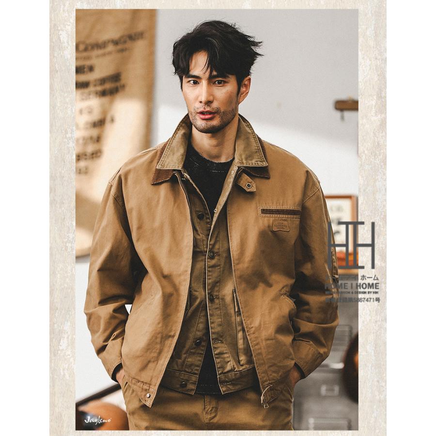 ジャケット デトロイトジャケット メンズ コーデュロイ襟 ワークジャケット ロゴ ワークウェア ブルゾン 防風 大きいサイズ メンズジャケット アウトドア | ホームアイホーム | 11