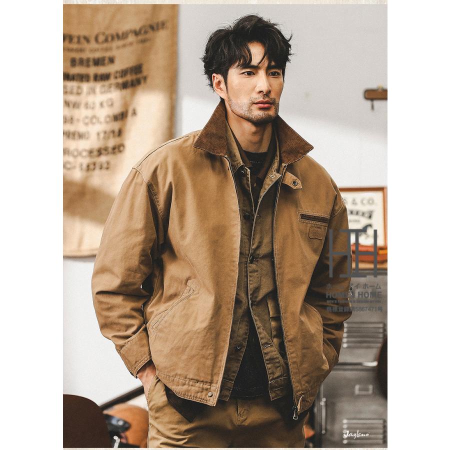 ジャケット デトロイトジャケット メンズ コーデュロイ襟 ワークジャケット ロゴ ワークウェア ブルゾン 防風 大きいサイズ メンズジャケット アウトドア | ホームアイホーム | 02