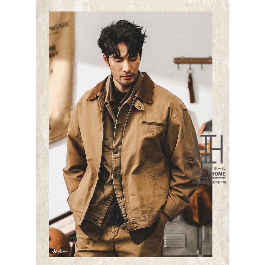 ジャケット デトロイトジャケット メンズ コーデュロイ襟 ワークジャケット ロゴ ワークウェア ブルゾン 防風 大きいサイズ メンズジャケット アウトドア | ホームアイホーム | 03