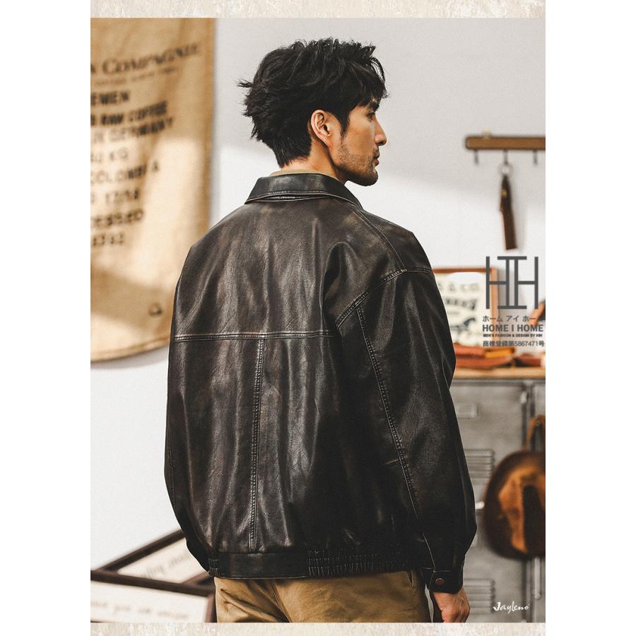 レザージャケット メンズ ライダースジャケット メンズ PU フェイクレザー おしゃれ 皮ジャン 革ジャン 大きいサイズ バイクジャケット トラッカージャケット | ホームアイホーム | 05