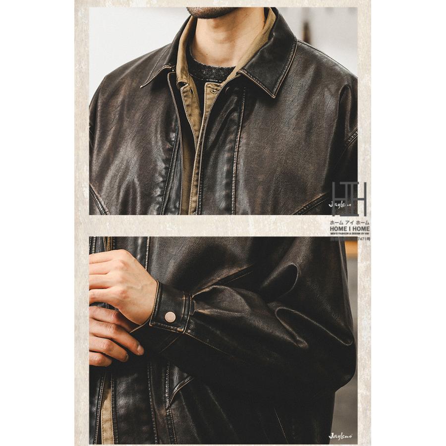 レザージャケット メンズ ライダースジャケット メンズ PU フェイクレザー おしゃれ 皮ジャン 革ジャン 大きいサイズ バイクジャケット トラッカージャケット | ホームアイホーム | 08