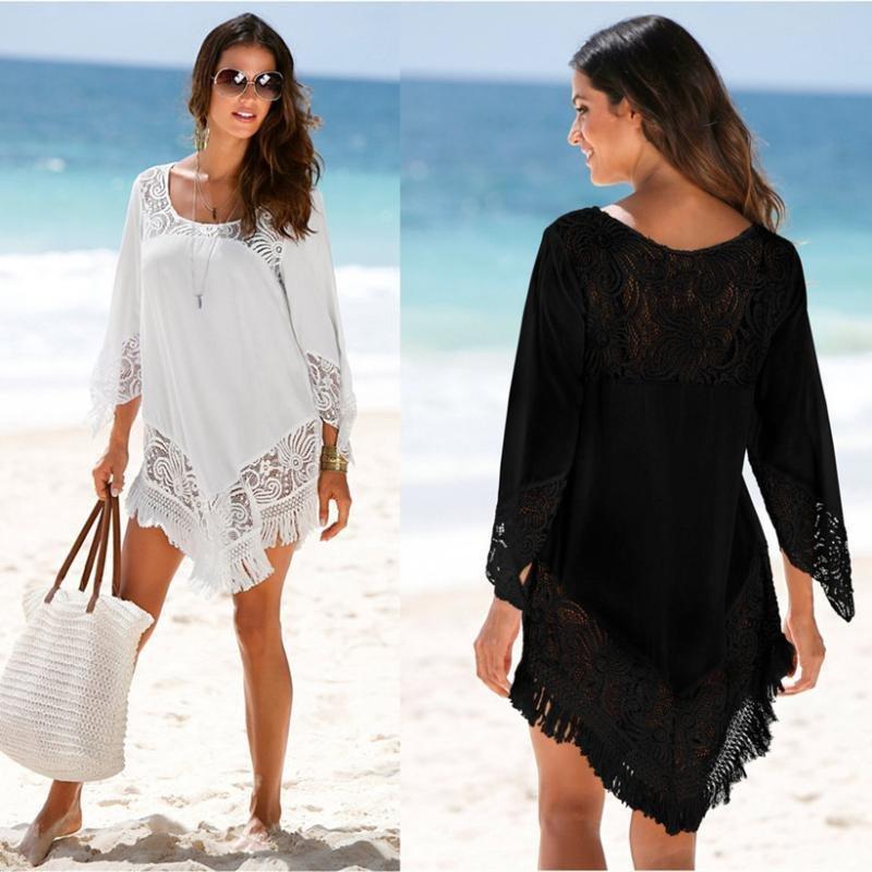 チュニック 水着の上に着る レディース ビーチウェア 速乾性 一部レース シースルー フリンジ ゆったり 日焼け防止 紫外線対策 体型カバー ラッシュガード | ホームアイホーム