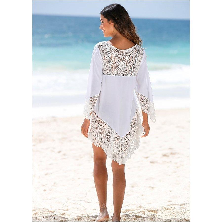チュニック 水着の上に着る レディース ビーチウェア 速乾性 一部レース シースルー フリンジ ゆったり 日焼け防止 紫外線対策 体型カバー ラッシュガード | ホームアイホーム | 04