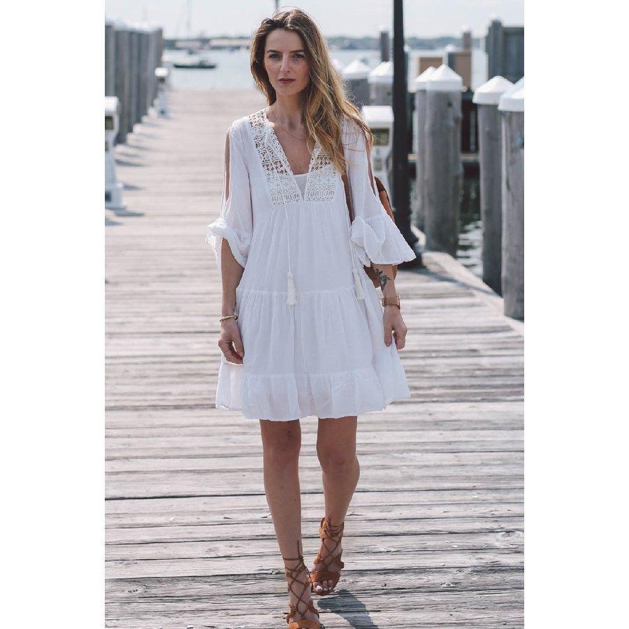 ビーチウェア 水着の上に着るワンピ チュニック レディース フレア 透け感 白 おしゃれ 日焼け防止 紫外線対策 体型カバー 羽織り 水着 ラッシュガード | ホームアイホーム | 01