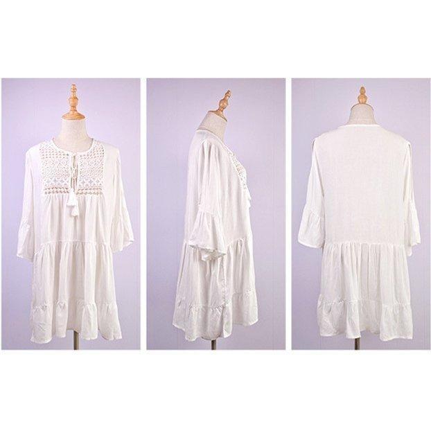 ビーチウェア 水着の上に着るワンピ チュニック レディース フレア 透け感 白 おしゃれ 日焼け防止 紫外線対策 体型カバー 羽織り 水着 ラッシュガード | ホームアイホーム | 07