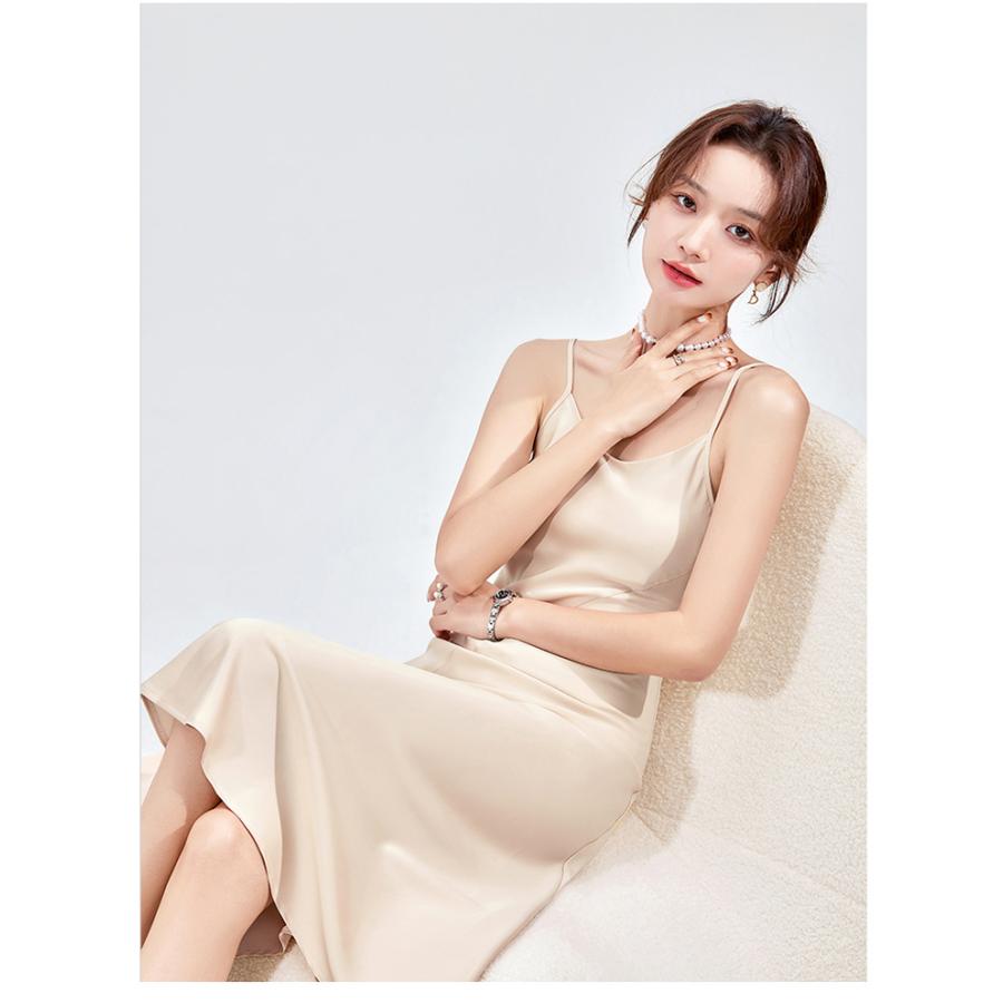 ワンピース キャミ 無地 ノースリーブ ロング丈 ハイウエスト フレア 夏 キャミソール ワンピース ベーシック レディースファッション | ホームアイホーム | 08