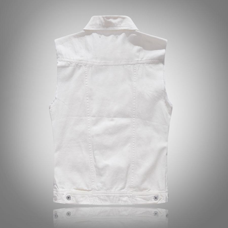 白デニム 爽やか ホワイトジャケット ベスト 袖なし 前開きベスト Gジャン カットオフ 街着 お兄系 ホワイト M重ね着 | ホームアイホーム | 02