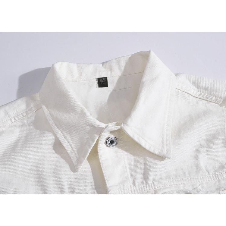 白デニム 爽やか ホワイトジャケット ベスト 袖なし 前開きベスト Gジャン カットオフ 街着 お兄系 ホワイト M重ね着 | ホームアイホーム | 05