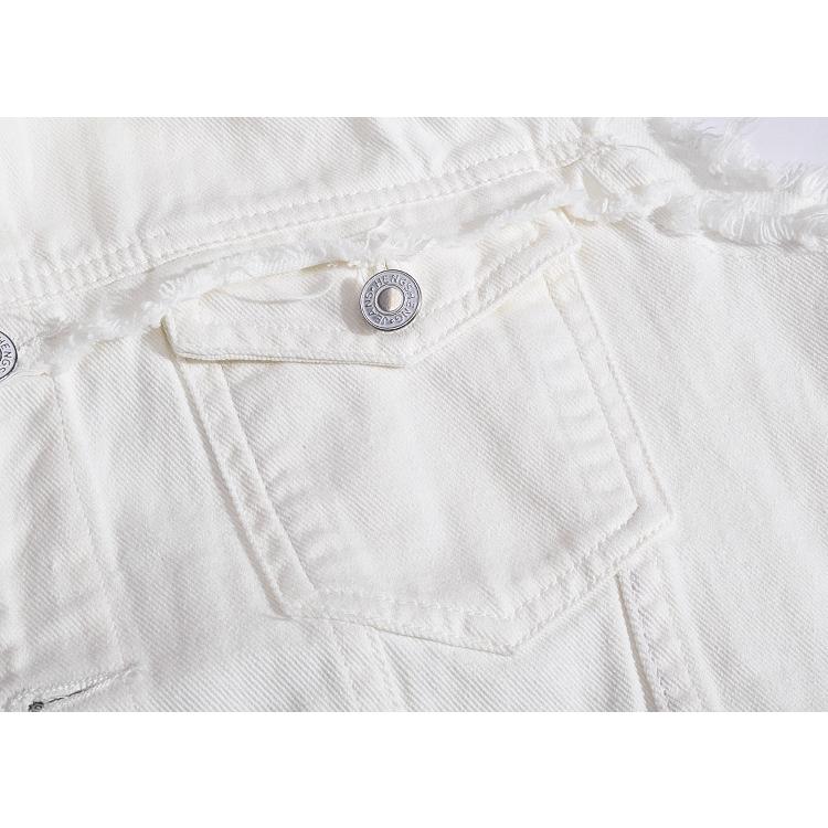 白デニム 爽やか ホワイトジャケット ベスト 袖なし 前開きベスト Gジャン カットオフ 街着 お兄系 ホワイト M重ね着 | ホームアイホーム | 06