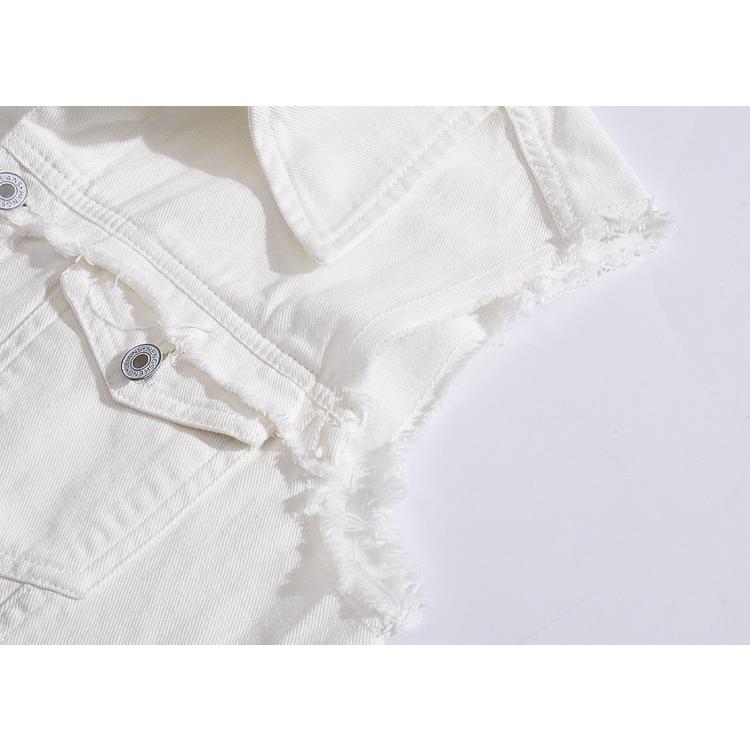 白デニム 爽やか ホワイトジャケット ベスト 袖なし 前開きベスト Gジャン カットオフ 街着 お兄系 ホワイト M重ね着 | ホームアイホーム | 10