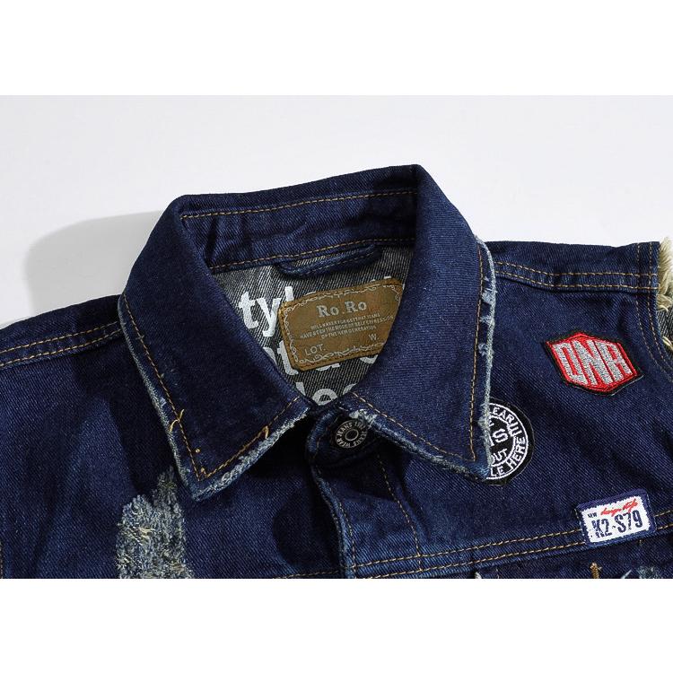 アメカジベスト スリム ワッペン デニムベスト 切りっぱなし お兄系 街着 羽織り ネイビー ビンテージ 男女兼用 | ホームアイホーム | 03