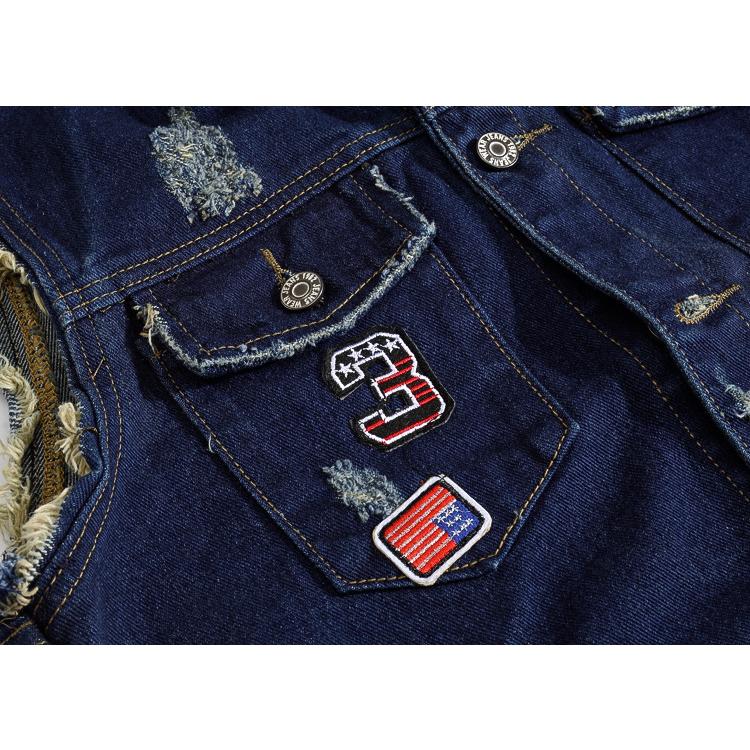 アメカジベスト スリム ワッペン デニムベスト 切りっぱなし お兄系 街着 羽織り ネイビー ビンテージ 男女兼用 | ホームアイホーム | 04