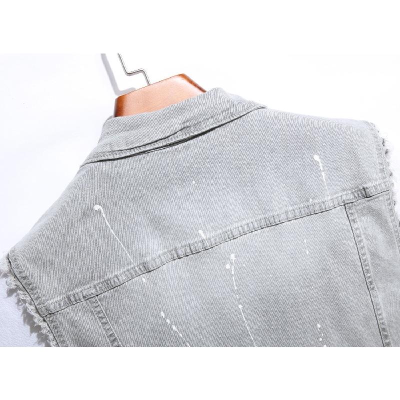 メンズ 前開きベスト カットオフ しぶきペイント クラッシュ デニムジャケット ベスト 無地 トップス Gジャン ノースリーブ トップス 男性 オシャレ カッコイイ | ホームアイホーム | 03