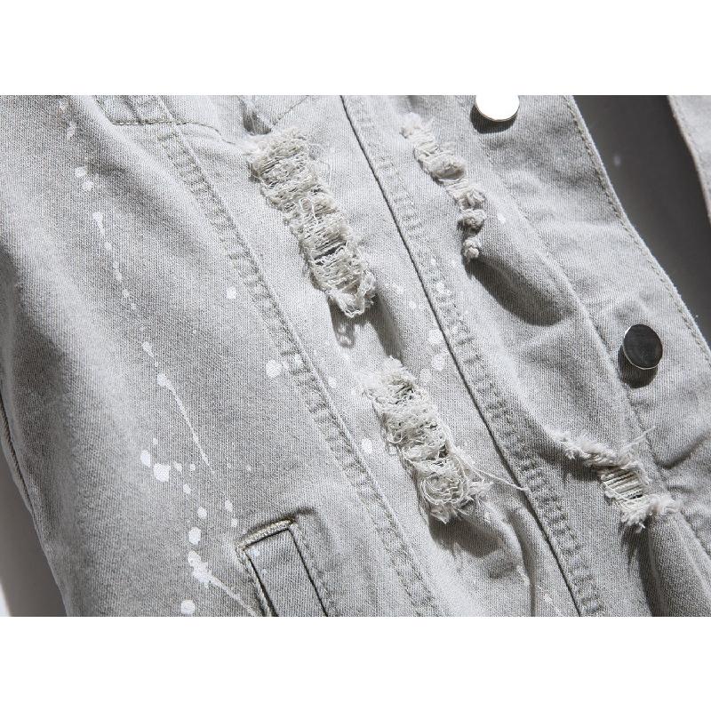 メンズ 前開きベスト カットオフ しぶきペイント クラッシュ デニムジャケット ベスト 無地 トップス Gジャン ノースリーブ トップス 男性 オシャレ カッコイイ | ホームアイホーム | 06