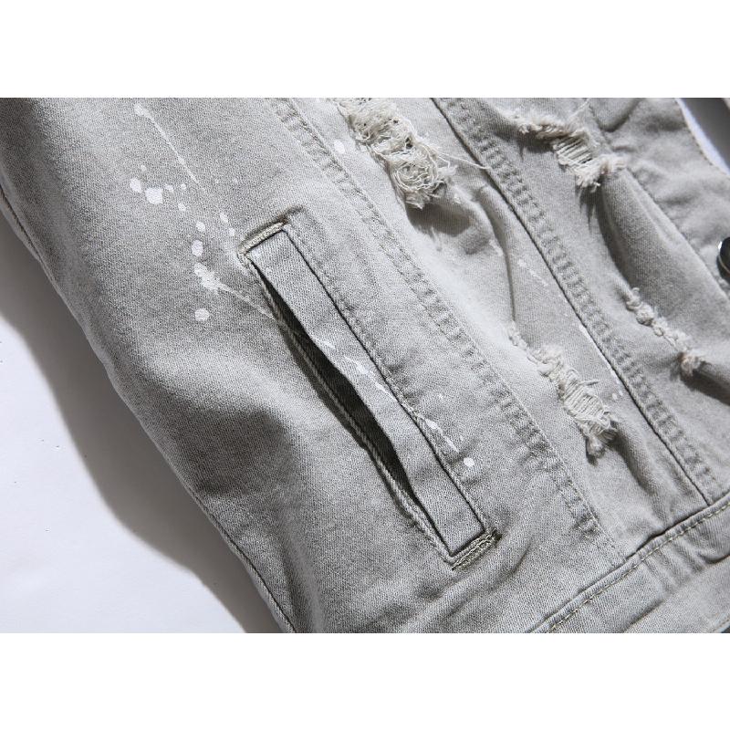 メンズ 前開きベスト カットオフ しぶきペイント クラッシュ デニムジャケット ベスト 無地 トップス Gジャン ノースリーブ トップス 男性 オシャレ カッコイイ | ホームアイホーム | 07