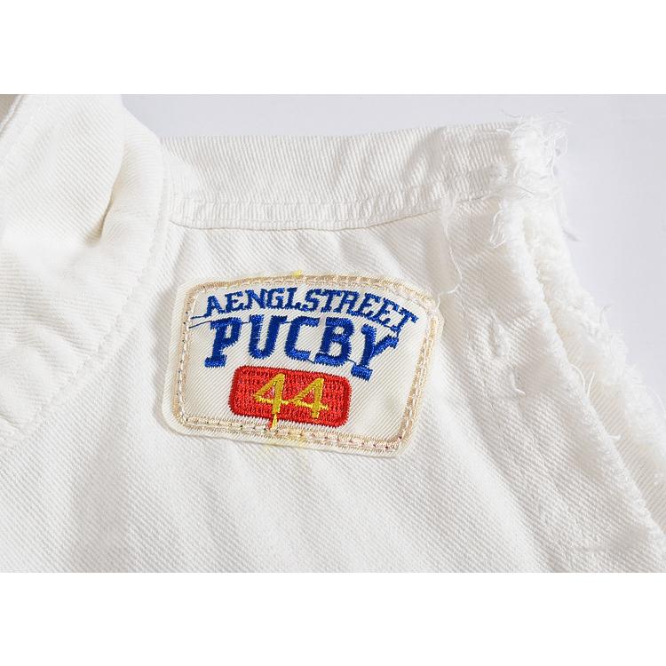 ワッペン付き デニムベスト ユニセックス 前開きベスト オシャレ デニム 袖なし 白 ブラックデニムジャケット 春秋 | ホームアイホーム | 09