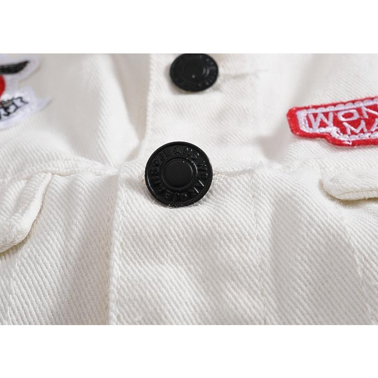 ワッペン付き デニムベスト ユニセックス 前開きベスト オシャレ デニム 袖なし 白 ブラックデニムジャケット 春秋 | ホームアイホーム | 10