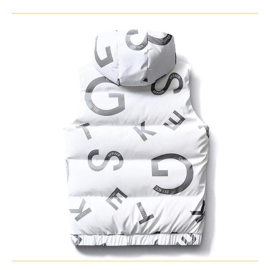 中綿ベスト 中綿入り フード付き メンズ 英文字 おしゃれ プリント 防寒対策 暖かい カジュアル あったか 秋冬 前開き アウター 防寒ベスト | ホームアイホーム | 07