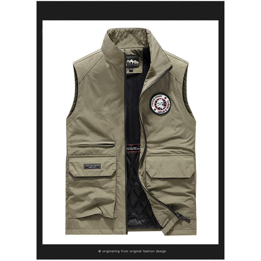 中綿ベスト メンズ 前開きベスト アウトドアベスト 中綿入り マルチポケット釣り レジャー ジップアップ シンプル ジレ 作業着 カジュアル | ホームアイホーム | 10