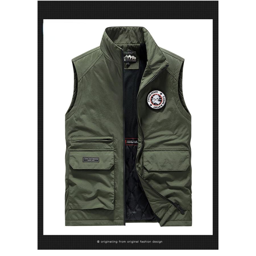 中綿ベスト メンズ 前開きベスト アウトドアベスト 中綿入り マルチポケット釣り レジャー ジップアップ シンプル ジレ 作業着 カジュアル | ホームアイホーム | 12