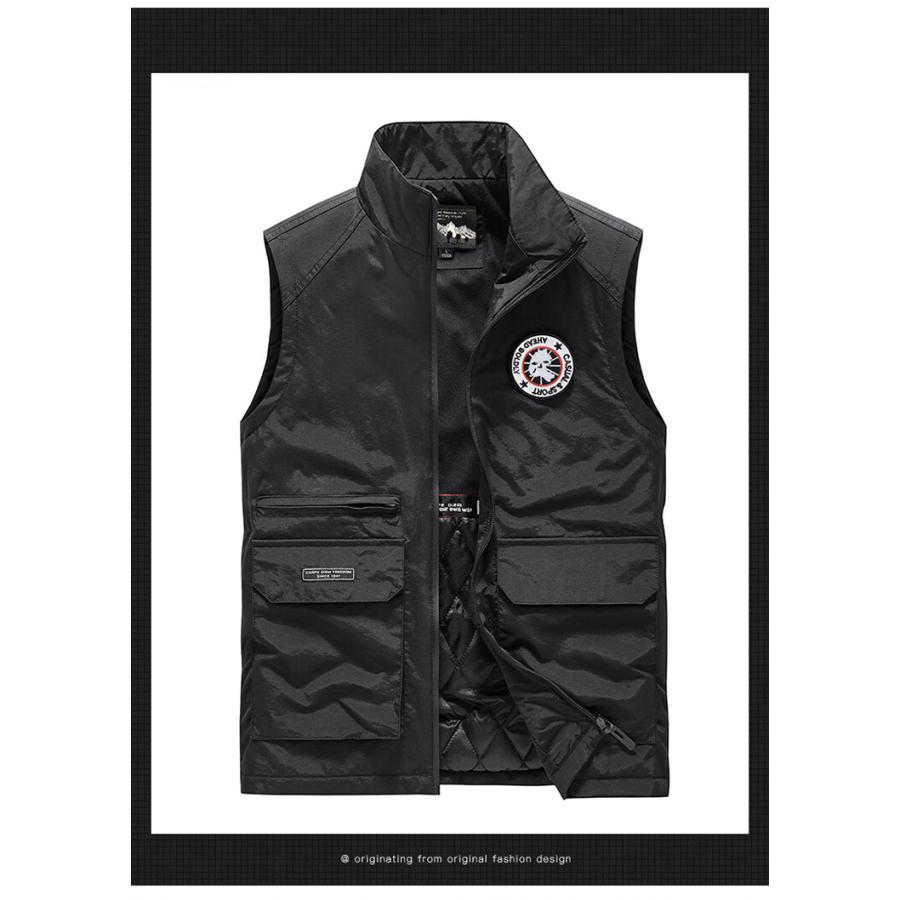 中綿ベスト メンズ 前開きベスト アウトドアベスト 中綿入り マルチポケット釣り レジャー ジップアップ シンプル ジレ 作業着 カジュアル | ホームアイホーム | 07