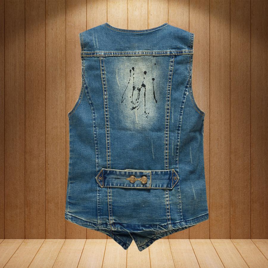 デニムベスト スリム メンズ ベスト デニムベスト デニム メンズ Vネック ノースリーブ ペイント カジュアル ストリート | ホームアイホーム | 03