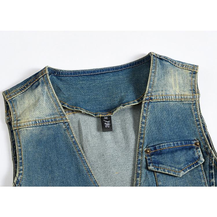 デニムベスト スリム メンズ ベスト デニムベスト デニム メンズ Vネック ノースリーブ ペイント カジュアル ストリート | ホームアイホーム | 04