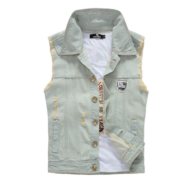 Gジャン メンズ クラッシュ加工 前開きベスト ブリーチ加工 ノースリーブ カットオフ アメカジ カジュアル ストリート | ホームアイホーム