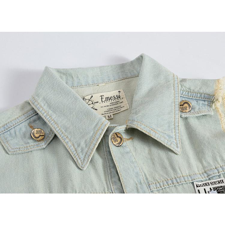 Gジャン メンズ クラッシュ加工 前開きベスト ブリーチ加工 ノースリーブ カットオフ アメカジ カジュアル ストリート | ホームアイホーム | 04