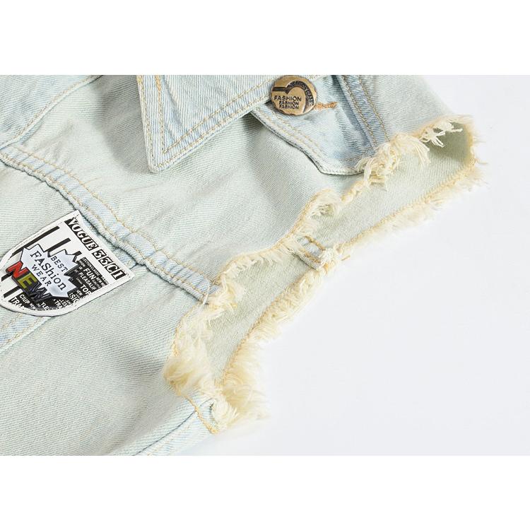 Gジャン メンズ クラッシュ加工 前開きベスト ブリーチ加工 ノースリーブ カットオフ アメカジ カジュアル ストリート | ホームアイホーム | 07