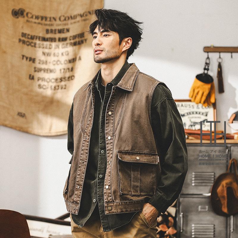 綿 100 ベスト ジレ メンズ 作業服 大きいサイズ ウォッシュ加工 レイヤード ワークベスト アメカジ ストリート アウトドア アメカジ ワーク バイカー カーゴ | ホームアイホーム | 01