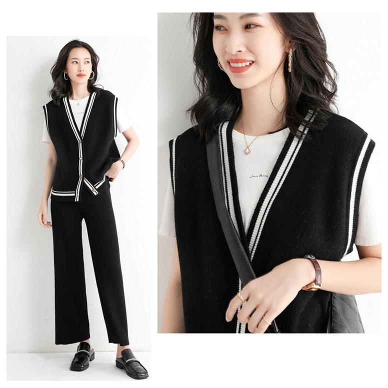 ニットベスト ベスト 秋コーデ レディース 薄手 前開き トップス Vネック ゆったり 洗える お洒落 差し色 キレイめ 重ね着 セーター 袖なし カジュアル | ホームアイホーム | 10