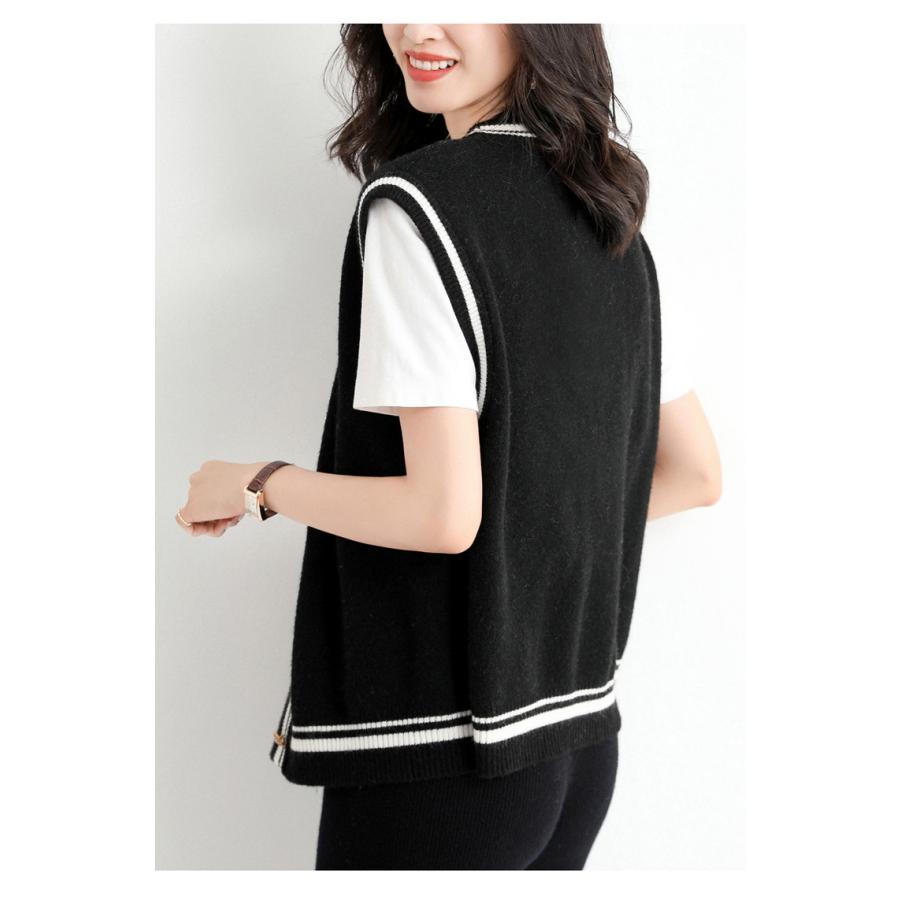 ニットベスト ベスト 秋コーデ レディース 薄手 前開き トップス Vネック ゆったり 洗える お洒落 差し色 キレイめ 重ね着 セーター 袖なし カジュアル | ホームアイホーム | 11