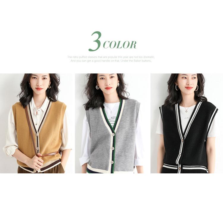 ニットベスト ベスト 秋コーデ レディース 薄手 前開き トップス Vネック ゆったり 洗える お洒落 差し色 キレイめ 重ね着 セーター 袖なし カジュアル | ホームアイホーム | 12