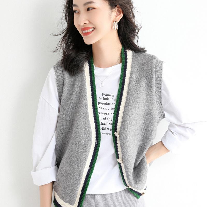 ニットベスト ベスト 秋コーデ レディース 薄手 前開き トップス Vネック ゆったり 洗える お洒落 差し色 キレイめ 重ね着 セーター 袖なし カジュアル | ホームアイホーム | 03