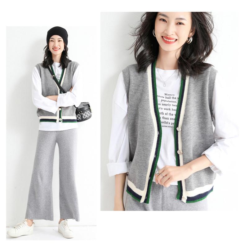 ニットベスト ベスト 秋コーデ レディース 薄手 前開き トップス Vネック ゆったり 洗える お洒落 差し色 キレイめ 重ね着 セーター 袖なし カジュアル | ホームアイホーム | 04