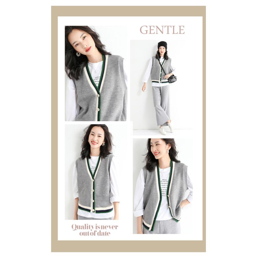 ニットベスト ベスト 秋コーデ レディース 薄手 前開き トップス Vネック ゆったり 洗える お洒落 差し色 キレイめ 重ね着 セーター 袖なし カジュアル | ホームアイホーム | 05