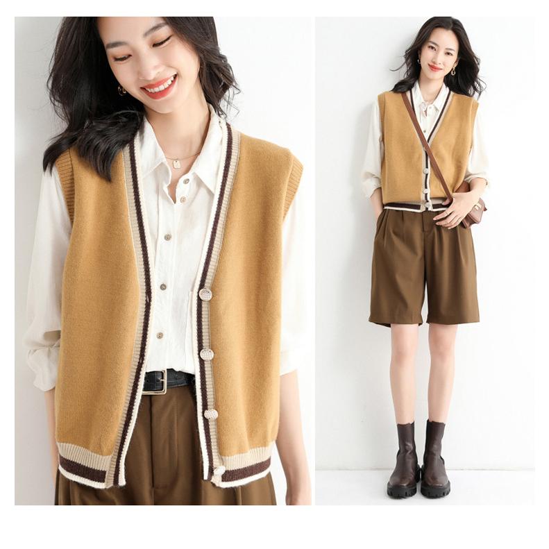 ニットベスト ベスト 秋コーデ レディース 薄手 前開き トップス Vネック ゆったり 洗える お洒落 差し色 キレイめ 重ね着 セーター 袖なし カジュアル | ホームアイホーム | 07