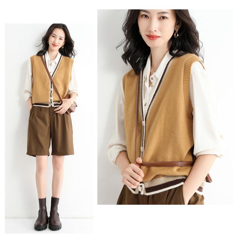 ニットベスト ベスト 秋コーデ レディース 薄手 前開き トップス Vネック ゆったり 洗える お洒落 差し色 キレイめ 重ね着 セーター 袖なし カジュアル | ホームアイホーム | 08