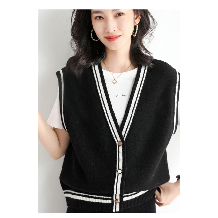 ニットベスト ベスト 秋コーデ レディース 薄手 前開き トップス Vネック ゆったり 洗える お洒落 差し色 キレイめ 重ね着 セーター 袖なし カジュアル | ホームアイホーム | 09