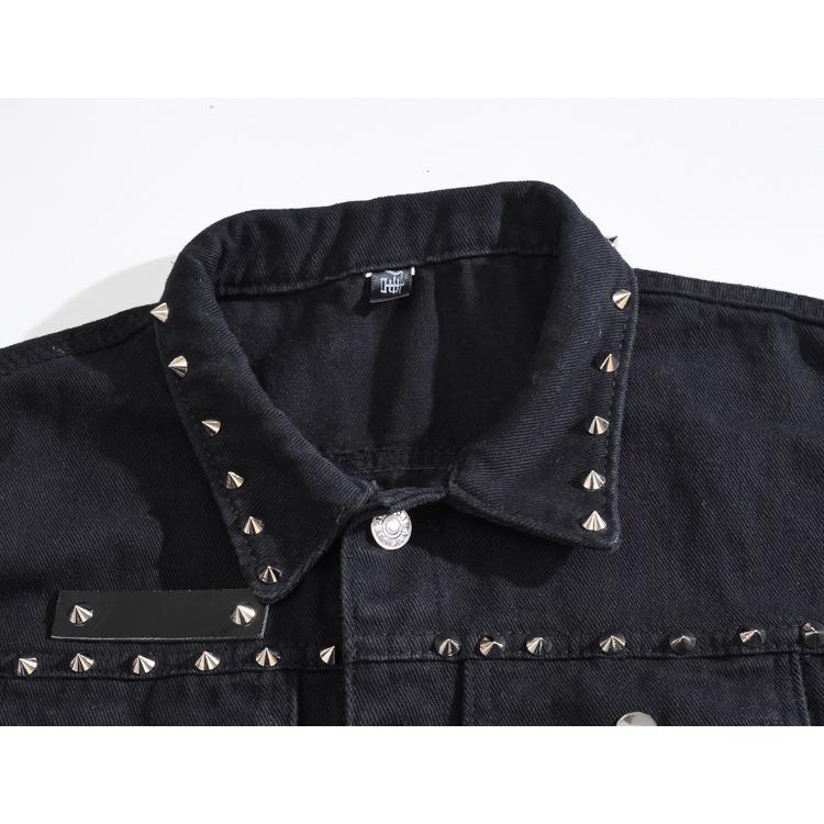 デニムベスト ベスト かっこいい スタッズリベット ノースリーブジャケット デニムジャケット Gジャン ユニセックス お兄系 ストリート | ホームアイホーム | 04