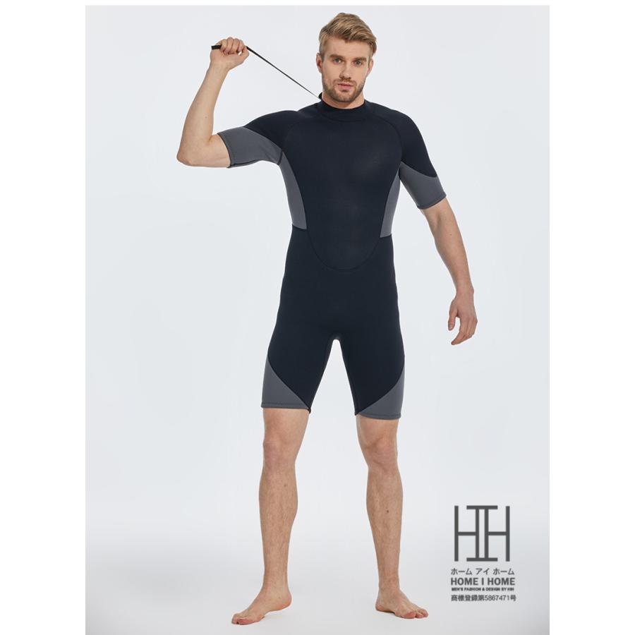 ウェットスーツ スプリング メンズ 2ｍｍ 3mm フルスーツ 半袖 ショート丈 水着 防寒 保温 サーフィン 水遊び バックジップ仕様 ネオプレーン ダイビング | ブランド登録なし | 13