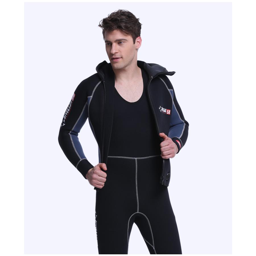 ウェットスーツ メンズ ストレッチネオプレーン 5mm カラー配色 2点セット フード一体式 上下セット ロングジョン仕様 サーフィン ツーピース フルスーツ | ホームアイホーム | 11