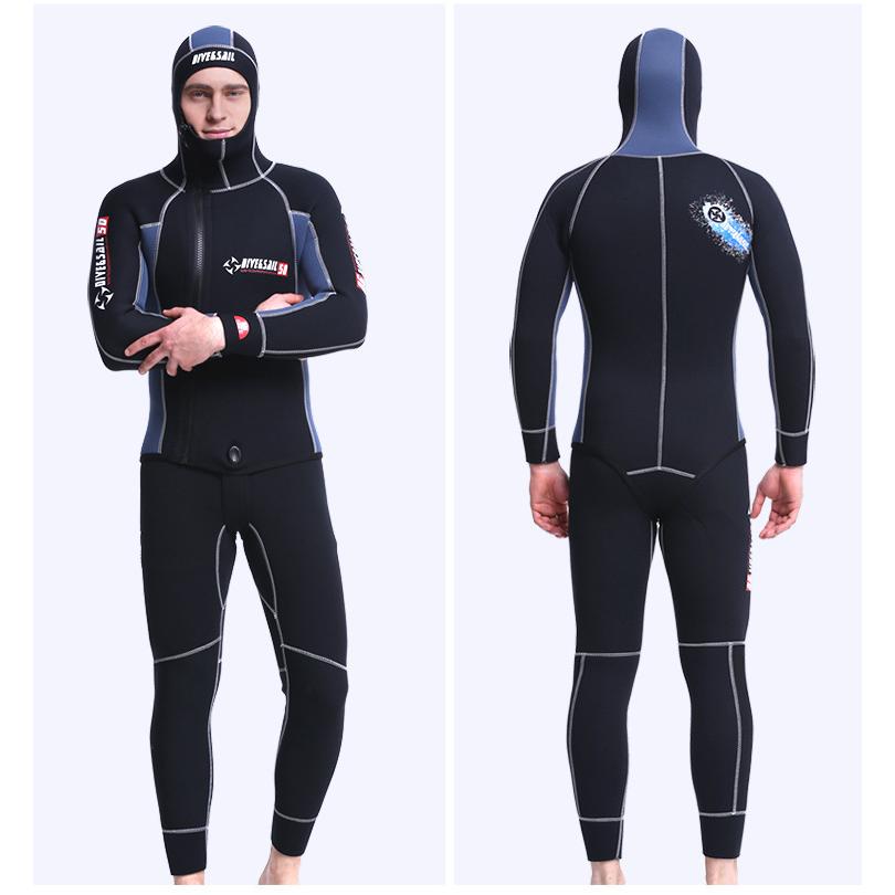 ウェットスーツ メンズ ストレッチネオプレーン 5mm カラー配色 2点セット フード一体式 上下セット ロングジョン仕様 サーフィン ツーピース フルスーツ | ホームアイホーム | 07
